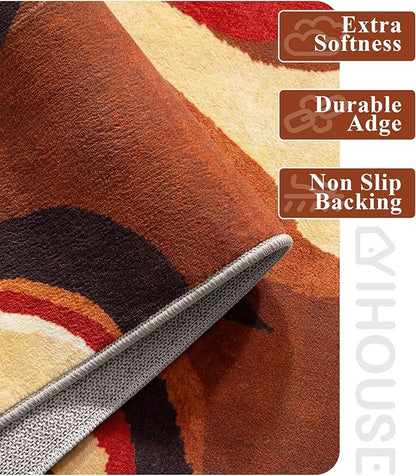 YIHOUSE Burnt Orange Rug 4x6 Washable,Farmhouse Brown Retro Carpets,Geometric Abstract Wavy Rug for Bedroom,Unique Colorful Rugs for Living Room,Dining Room,Bedside Rugs