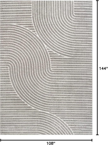 JONATHAN Y Hallie High-Low Curve Gray/Ivory Indoor/Outdoor Area Rug, 9x12, Minimalist, Pet Friendly, Non-Shedding, Stain Resistant, Hose-Washable for Backyard, Patio, Porch (SCN100A-9)