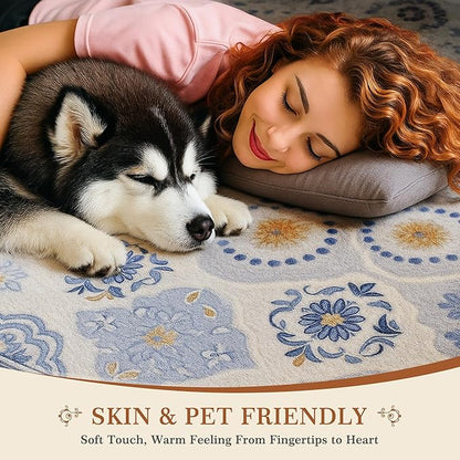 EnHomee Area Rugs 5x7, Soft Washable Rugs for Living Room Bedroom, Boho Non Slip Low Pile Stain Resistant Washable Rug Large Carpet for Dining Room,Easy to Clean Living Room Rug, Blue