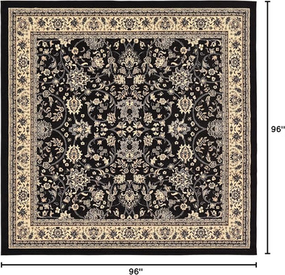 Rugs.com Yasmin Collection Rug – 8 Ft Square Black Medium Rug Perfect for Living Rooms, Kitchens, Entryways