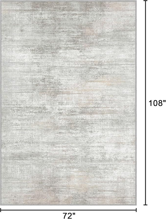 Bavni Washable Rug, Soft Abstract Rugs Non-Slip, Thin Foldable 6x9 Rug, Modern Stain Resistant Area Rug for Living Room, Kitchen, Bedroom, White/Grey