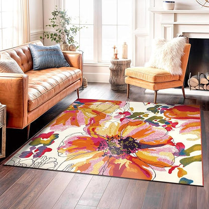 Rugshop Multi Bright Flowers Non Slip Non-Shedding Square Area Rug for Dining Room, Living Room and Bedroom, 6'6" x 6'6"