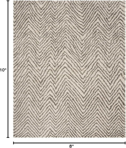 SAFAVIEH Area Rug 8x10 - Hudson Shag Collection - Large - Ivory & Grey, Chevron Pattern, Non-Shedding & Easy Cleaning, Ultra Plush Thick Pile, Ideal for Living Room, Bedroom, Dining Space (SGH375A)