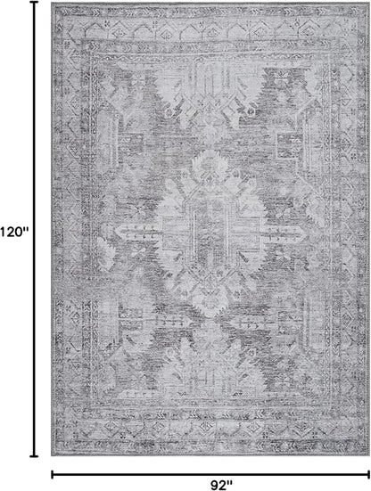 Bloom Rugs Washable 8' x 10' Rug - Ivory/Silver Gray Traditional Area Rug for Living Room, Bedroom, Dining Room, and Kitchen - Exact Size: 8' x 10'