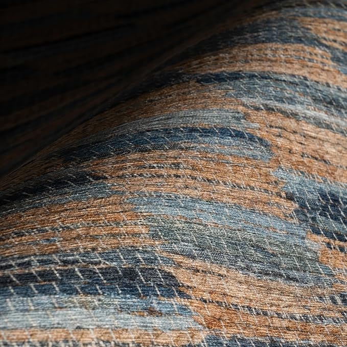 Dash & Albert Ravel Stripe Blue Machine Washable Rug, 5 X 8 Feet, Tan/Blue Stripe Pattern