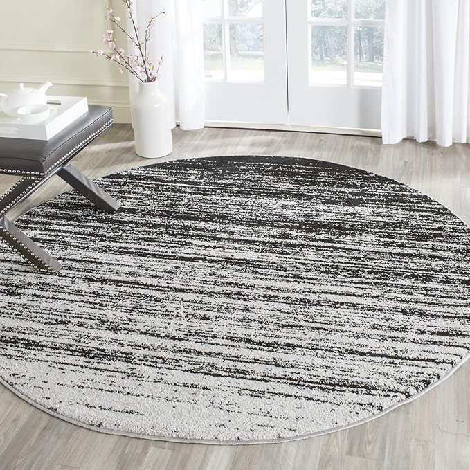 SAFAVIEH Adirondack Collection Area Rug - 6' Round, Ivory & Silver, Modern Ombre Design, Non Shedding & Easy to Clean, Ideal for Living Room, Bedroom, Office, Dining Space (ADR113B)