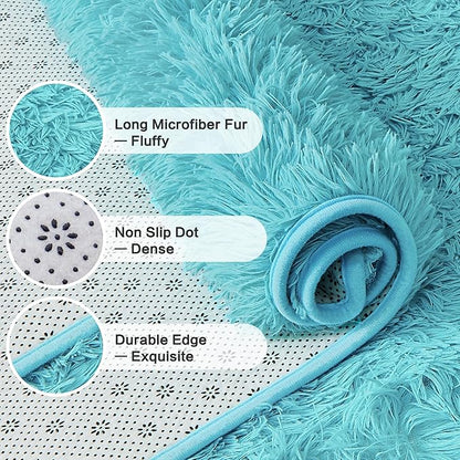 Andency Blue Soft Area Rugs for Living Room Bedroom, 4x6 Fluffy Shaggy Bedside Rug, Non-Slip Large Shag Fuzzy Plush Carpets for Bedroom Kids Dorm Nursery Home Decor Aesthetic