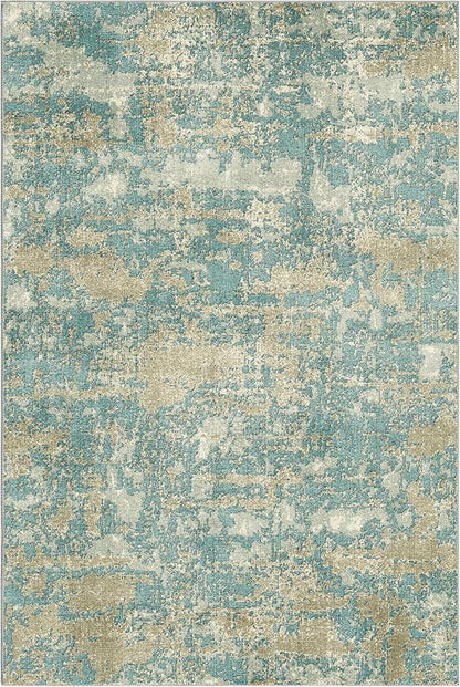 WITSHOCK Living Room Area Rugs 6x9：Modern Abstract Machine Washable Large Rug for Bedroom Dining Room Non-Slip Stain Resistant Home Office Decor,Teal Brown