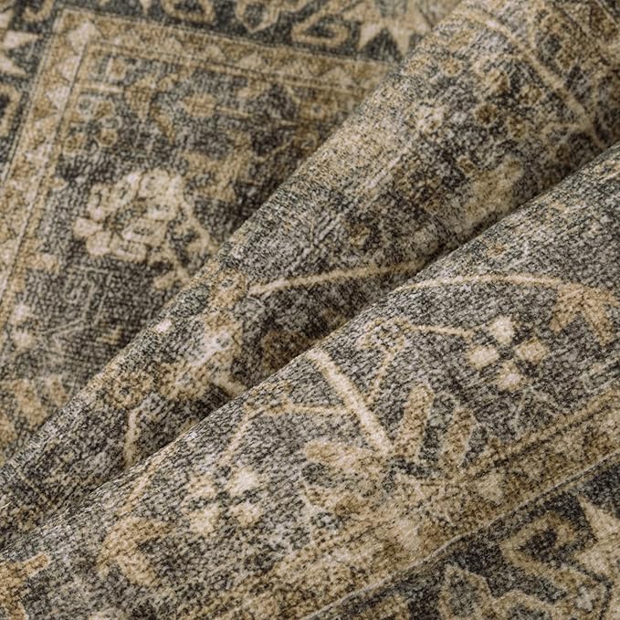 4x6 Brown Black Area Rug Washable Vintage Distressed Office Carpet Low Pile Entryway Non Slip Indoor Soft Retro Entrance Throw Accent Rug for Kitchen Bathroom Bedroom Dining Living Room
