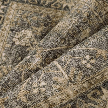 4x6 Brown Black Area Rug Washable Vintage Distressed Office Carpet Low Pile Entryway Non Slip Indoor Soft Retro Entrance Throw Accent Rug for Kitchen Bathroom Bedroom Dining Living Room