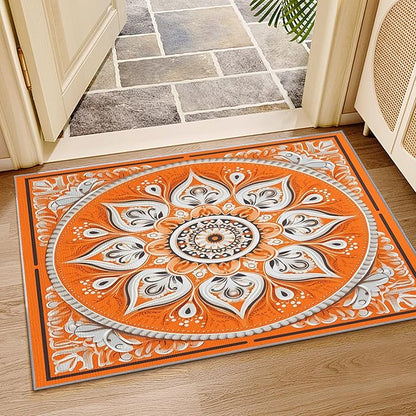 Mandala Rugs 5x7 -Orange Mandala Rug, 3x4 ft, Vintage Meditation Area Rugs for Bedroom, Hippie Spiritual Washable Carpet for Entryway, Kitchen, Boho Vintage Floral Home Decor & Gifts