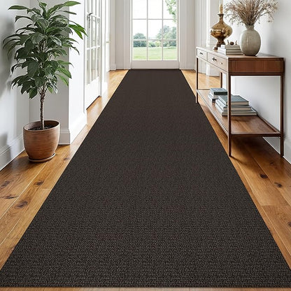 EARTHALL Extra Long Runner Rug 3x18 Ft Washable Runners for Hallways Cotton Non Slip Entryway Runner Braided Kitchen Runner Indoor Outdoor Carpet Runners for Hotels, Officel, Stair, Taupe/Coffee