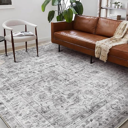 Washable Area Rug 8'x10' Retro Boho Design Non-Shedding Non-Slip Easy Care Ideal for High Traffic Areas in Living Room Bedroom Office Coffee Table Kitchen Large Carpet