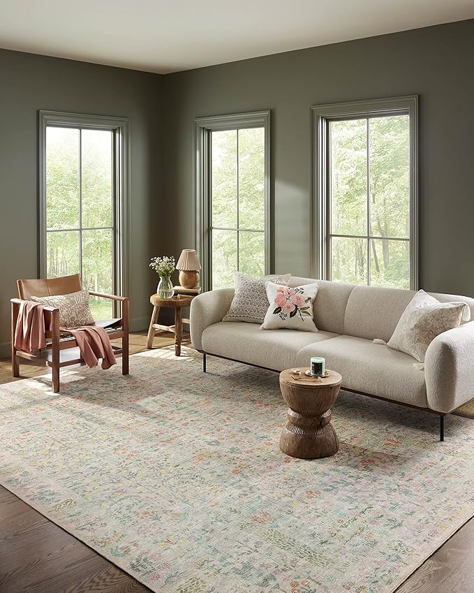 Loloi Rifle Paper Co. Maison Collection MAO-07 Khaki 5'-0" x 5'-0" Round, .19" Pile Height, Accent Rug