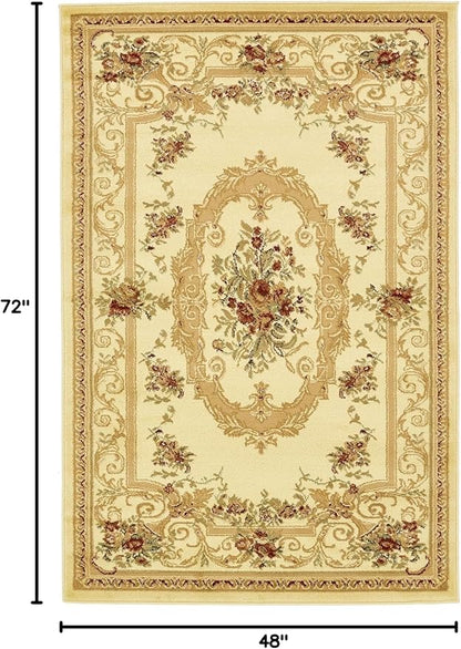 Rugs.com Chateau Collection Rug – 4' x 6' Cream Medium Rug Perfect for Entryways, Kitchens, Breakfast Nooks, Accent Pieces