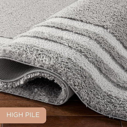 Town & Country Everyday Cloud Shag Plush Border Area Rug with High-Low Pile, Grey, 6'6"x9'6"