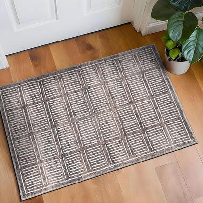 Rugshop Bohemian Stripe Lines Washable Non Slip Area Rug 2' x 4' Brown