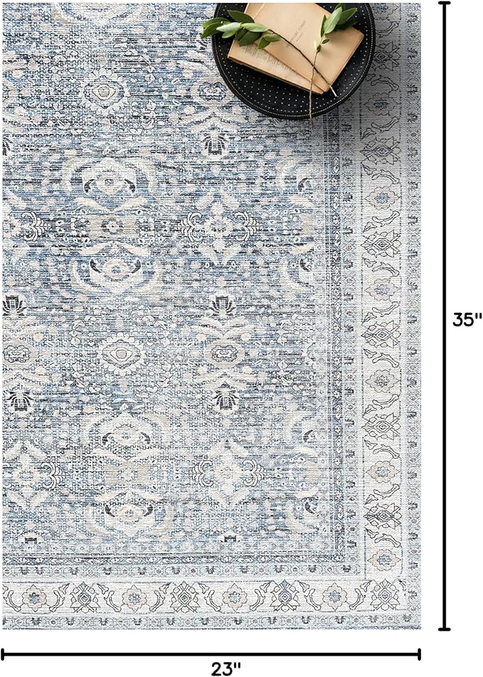 Fame Living Washable Area Rug. Modern Farmhouse. Vintage. Turkish. Bohemian. Distressed. Oriental. Traditional. Rugs for Living Room. Dining. Bedroom. Office. Entryway. Foyer. (866CBl, 5' x 6'9")