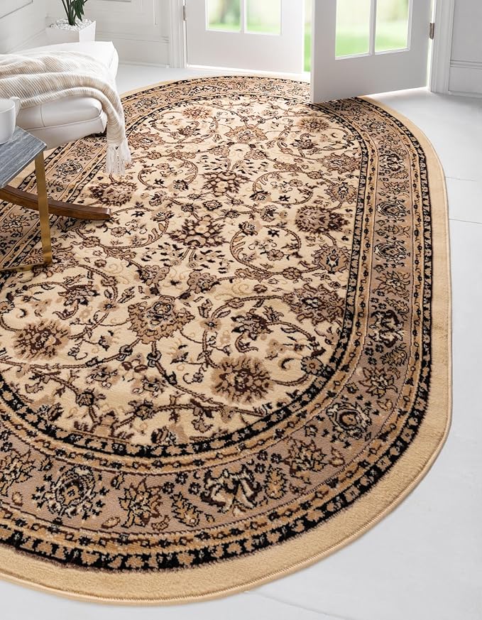Unique Loom Sialk Hill Collection Area Rug - Washington (7' 10" x 10' Oval Ivory/Black)