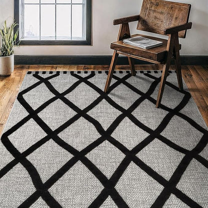CAMILSON Modern Rug 8x10 Luxury Diamond Pattern Micro Loop Area Rugs Soft High-Low Pile Stain Resistant Easy to Clean Non-Shedding Durable Living Room Bedroom Indoor Carpet (Black/Gray)