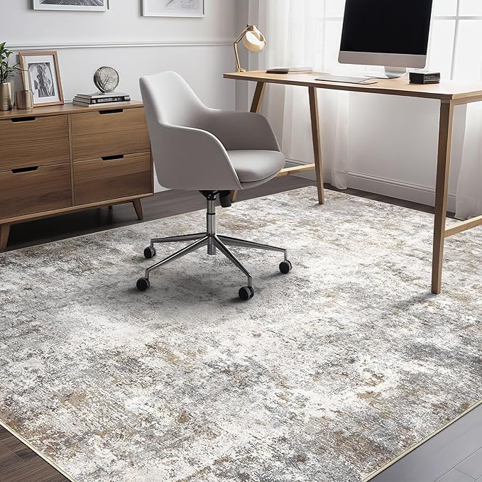 7x10 Area Rug Living Room Rugs - Washable Neutral Modern Abstract Soft Thin Large Rug Indoor Floor No Slip Rug Carpet for Bedroom Under Dining Table Home Office Decor - Brown Grey