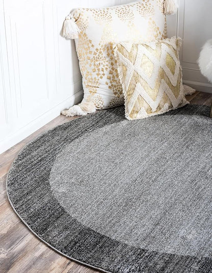 Rugs.com Angelica Collection Rug – 4 Ft Round Light Gray Medium Rug Perfect for Kitchens, Dining Rooms