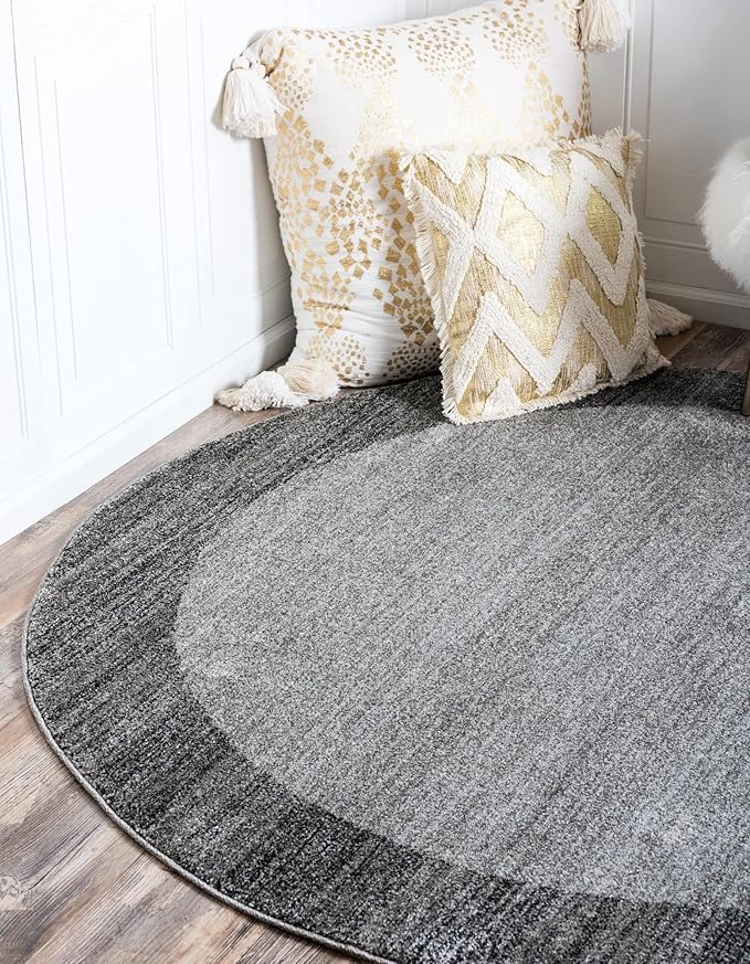 Rugs.com Angelica Collection Rug – 6 Ft Round Light Gray Medium Rug Perfect for Kitchens, Dining Rooms