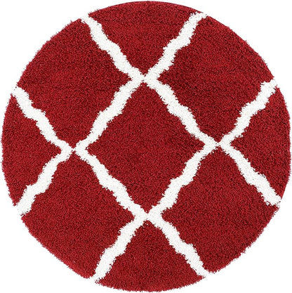 SAFAVIEH Dallas Shag Collection Area Rug - 6' Round, Red & Ivory, Trellis Design, Non-Shedding & Easy Care, 1.5-inch Thick Ideal for High Traffic Areas in Living Room, Bedroom (SGD257Q)