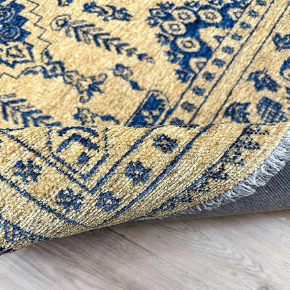 Alfa Rich 4x6 Gold Navy Blue Washable Area Rugs for Living Room Bedroom Kitchen Dining Cotton Rug