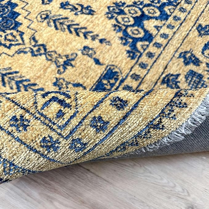 Alfa Rich 3x5 Gold Navy Blue Washable Area Rugs for Living Room Bedroom Kitchen Dining Cotton Runner