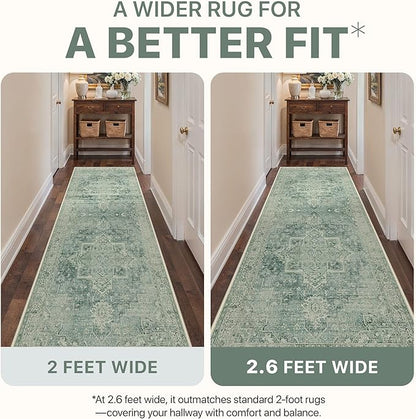 5x7 Area Rugs for Living Room, Machine Washable Rug, Non Slip Vintage Rugs, Low Pile Lightweight Print Rug for Bedroom, Dining Room, Home Office, Green