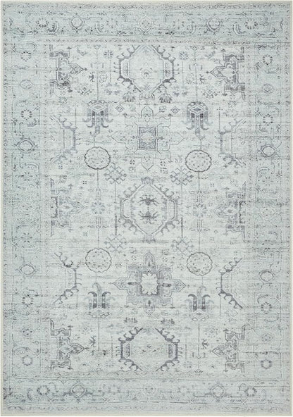 GLN Rugs Traditional Collection - Machine Washable Area Rug, Traditional Washable, Non Slip, Low Pile Chenille Rug, Living Room, Bedroom, Kitchen Rug (4' x 6' Cream/Gray/Sea Salt)