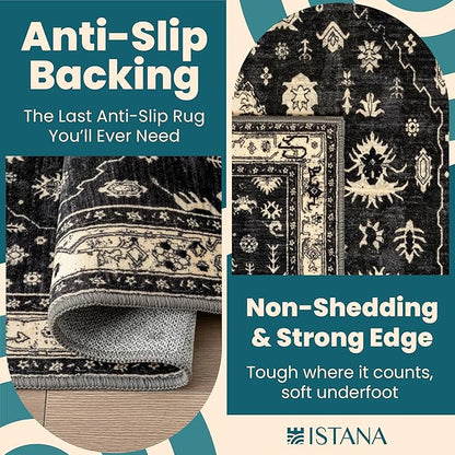 Istana 3x5 Area Rug - Black Modern Rugs for Living Room 3x5 - Foldable Rugs for Bedroom/Living Room Rug - Stain Resistant Washable Rug - Eco-Friendly Small Area Rugs