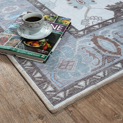 Fame Living Faded Oushak Rug, Turkish Vintage Floral Pastel Large Oversized Area Rugs for Living Room Dining Bedroom Kitchen Bathroom Nursery (854CGRY, 7'5" x 9'9")