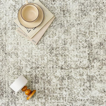 6x9 Area Rug Washable Vintage Neutral Living Room Carpet Large Indoor Non Slip Taupe Bedroom Distressed Low Pile Retro Accent Throw Rug for Dining Room