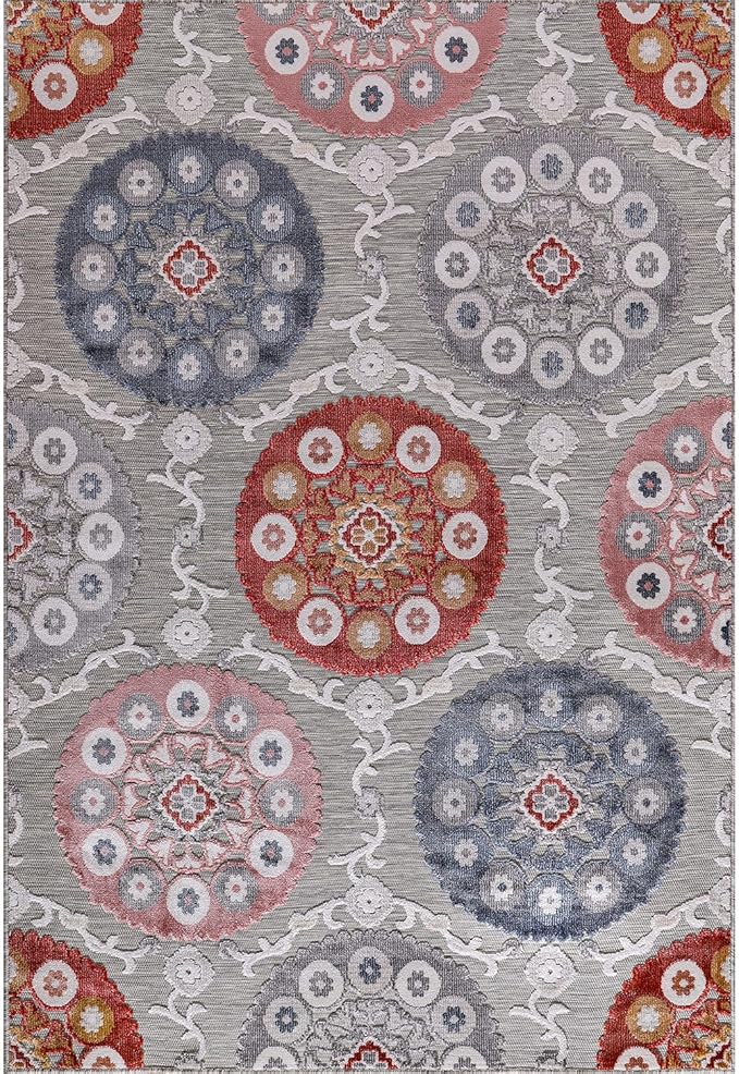 CAMILSON Indoor Outdoor Rug 8x10 Bohemian Medallion Floral Area Rugs for Indoor and Outdoor Patios Easy-Cleaning Non-Shedding Living Room Garden and Kitchen Washable Outside Carpet (8 x 10-Multicolor)