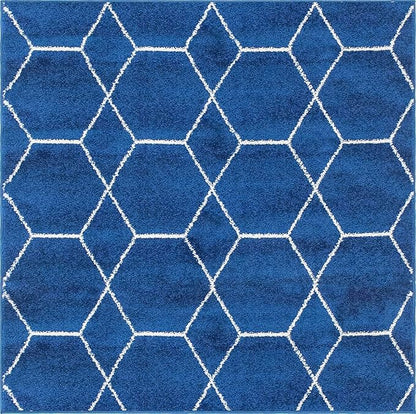 Unique Loom Trellis Frieze Collection Area Rug - Geometric (7' Square, Navy Blue/ Ivory)