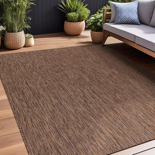 Beverly Rug Indoor Outdoor Rug 9x12, Washable Outside Carpet for Patio, Deck, Porch, Solid Modern Area Rug, Water Resistant, Gold Brown