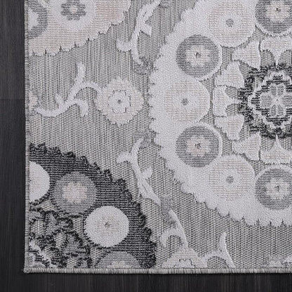 CAMILSON Indoor Outdoor Rug 8x10 Bohemian Medallion Floral Area Rugs for Indoor and Outdoor Patios Easy-Cleaning Non-Shedding Living Room Garden and Kitchen Washable Outside Carpet (8 x 10 / Gray)