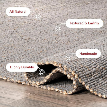 nuLOOM 10x14 Elfriede Jute & Cotton Hand Woven Area Rug, Grey, Solid Rustic Farmhouse Style, Weaved Design, Natural Fiber, For Bedroom, Living Room, Dining Room, Hallway, Office, Entryway