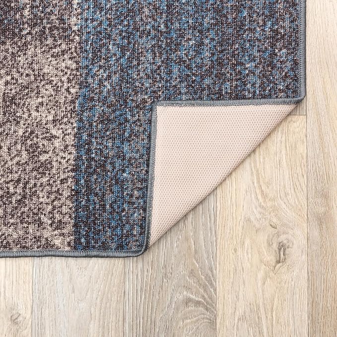 Rugshop Modern Boxes Design Non-Slip (Non-Skid) Carpet Oval Area Rug for Entryway,Kitchen,Living Room 5' x 7' Blue