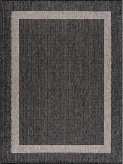 CAMILSON Outdoor Rug 5x7,Modern Outside Rugs for Patios Porches Waterproof Durable Washable Non-Shedding, Easy-to-Clean Indoor Outdoor Area Carpet (5 x 7, Bordered - Dark Gray/Light Gray)