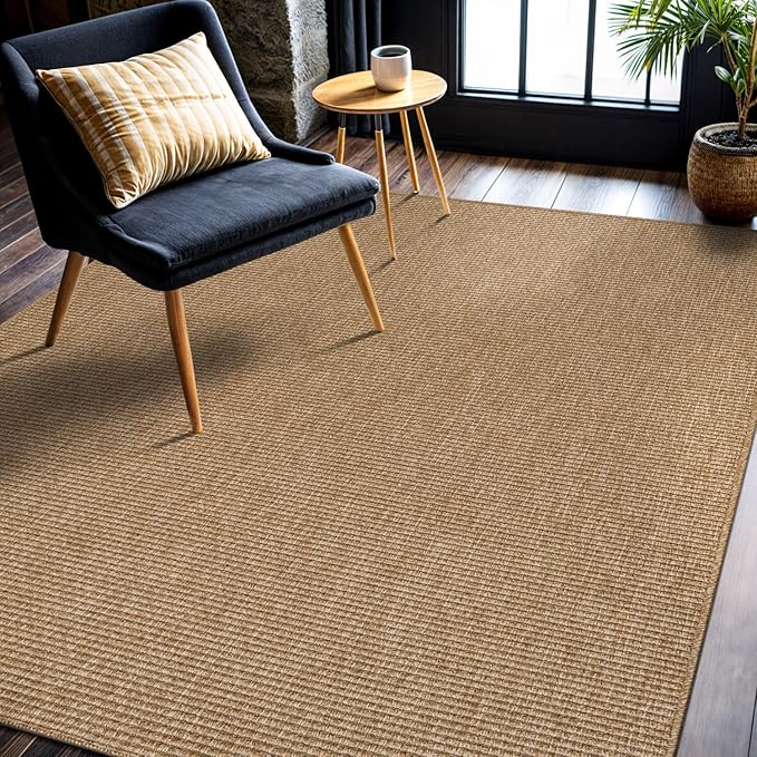 CAMILSON Easy Jute Rug 8x10, Indoor Outdoor Natural Color Farmhouse Area Rugs for Living Room Patio and Kitchen Rug, Solid Boho Woven Design, Easy-Cleaning, Washable Outside Carpet Alfombras (8 x 10)