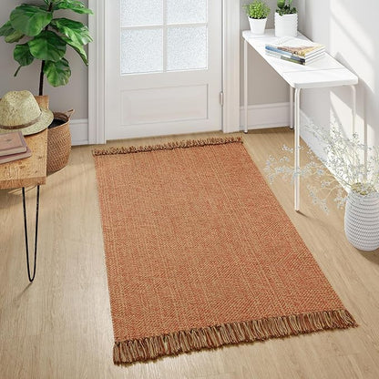 Collive Washable Area Rug 3' x 5', Modern Woven Kitchen Rugs, Terracotta Braided Cotton Rug Indoor Door Mat Throw Carpet for Entryway Living Room Nursery Laundry Room