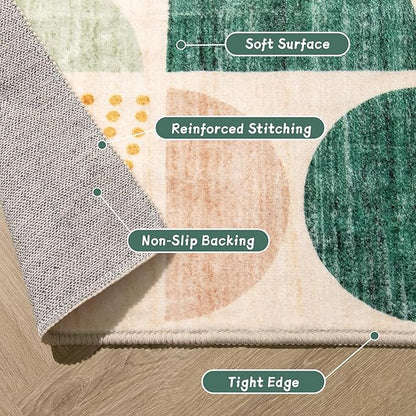 MUJOO Green Washable Rugs 9x12,Boho Area Rugs for Living Room Bedroom Dining Room,Large Throw Floor Carpet Non Slip Soft Modern Abstract Sage Green