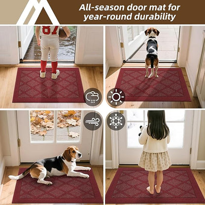 COSY HOMEER Non-Slip Door Mat 36"x60", Entryway Rugs Low Profile Absorbent Dirt Trapper Doormat for Front Entrance, Washable Polypropylene Entry Mat (Red)
