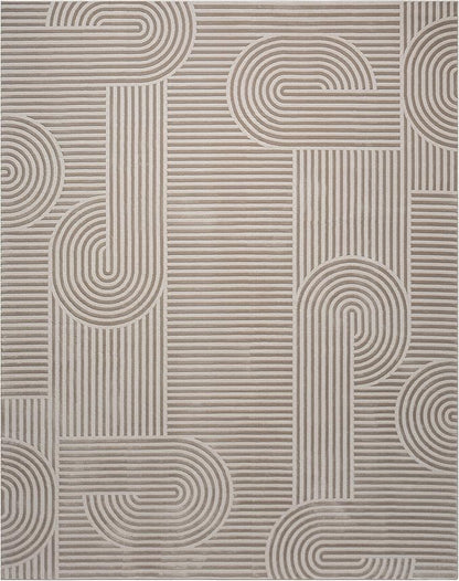 Annabel Modern Geometric Area Rug for Living Room, 8x10 Contemporary Arched Linear Beige Neutral Rug, Stain Resistant Non-Shedding Carpet for Bedroom, Dining Room, Kitchen (8' x 10', Beige)