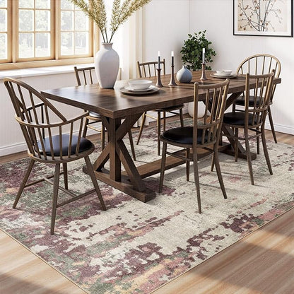 8x10 Area Rug Living Room Rugs - Washable Neutral Modern Abstract Soft Thin Rug Indoor Floor No Slip Rug Carpet for Bedroom Under Dining Table Home Office Decor - Purple/Green/Beige