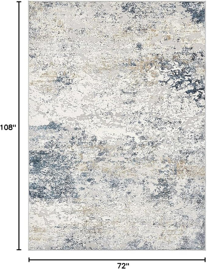 Area Rug Living Room Rugs - 6x9 Abstract Large Soft Indoor Washable Rug Neutral Modern Low Pile Carpet for Bedroom Dining Room Farmhouse Home Office - Beige Blue