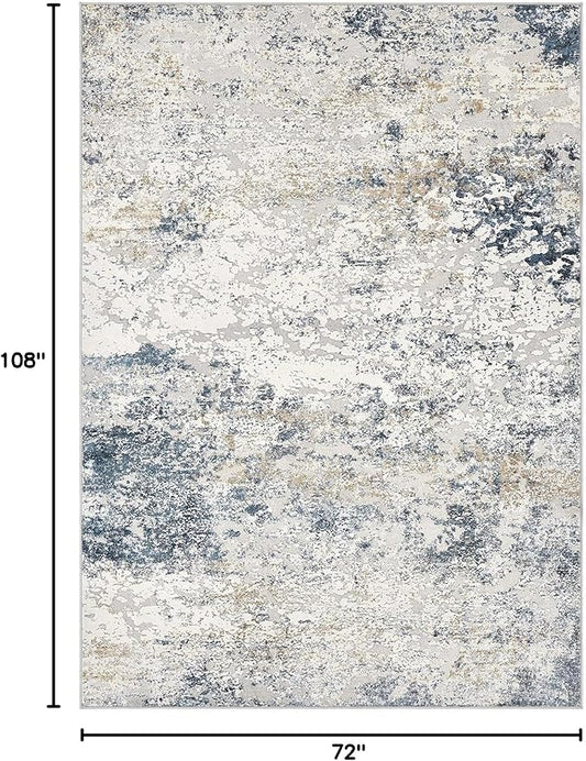 Area Rug Living Room Rugs - 6x9 Abstract Large Soft Indoor Washable Rug Neutral Modern Low Pile Carpet for Bedroom Dining Room Farmhouse Home Office - Beige Blue